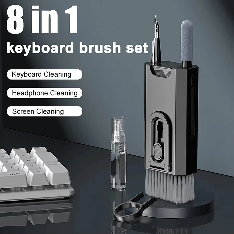 8-in-1-Reinigungssets, Bildschirmreiniger, multifunktionale Reinigungsbürste für Kopfhörer, Tastatur, Laptop, PC, Telefon, Kamera, Reinigungswerkzeuge Image