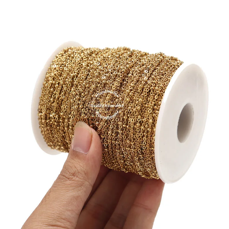 2M Edelstahl Gold Rose Gold Kugel Perlen Kabel Kette 1,5mm Breite Satellite Link Ketten Für DIY Schmuck Machen liefert