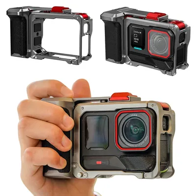 Für Insta360 Ace Pro/2 Quick Release Kamera Kaninchen Käfig mit Objektiv Kappe Ergonomische Action Kamera Käfig Komfortable Grip Kamera Rahmen
