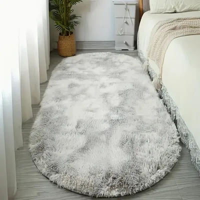VIKAMA Long Pile Velvet Oval Tie Dye Bedside Rug Bed End Mat Non Slip And Easy To Clean Soft And Skin Friendly Rug Home Decor