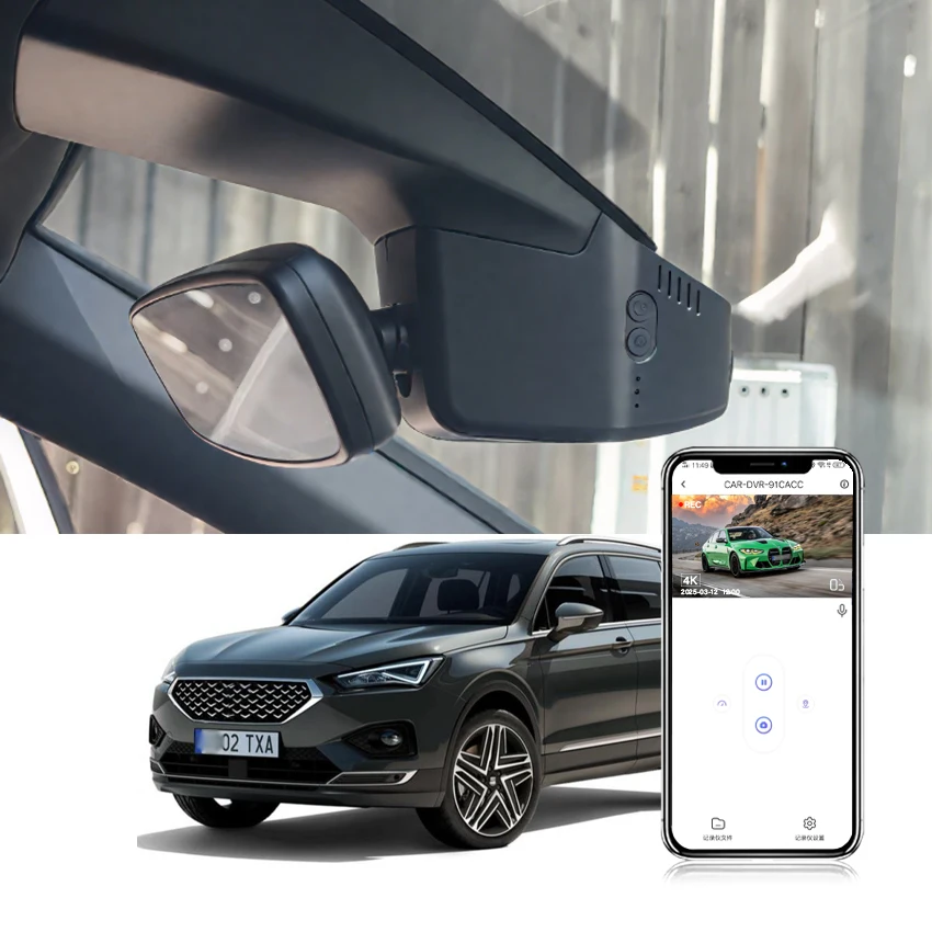Autokamera für Seat Tarraco 2019 2020 2021 2022 2023 2024 2025, 4K 2160P Dashcam, WLAN-Verbindung App-Steuerung Image