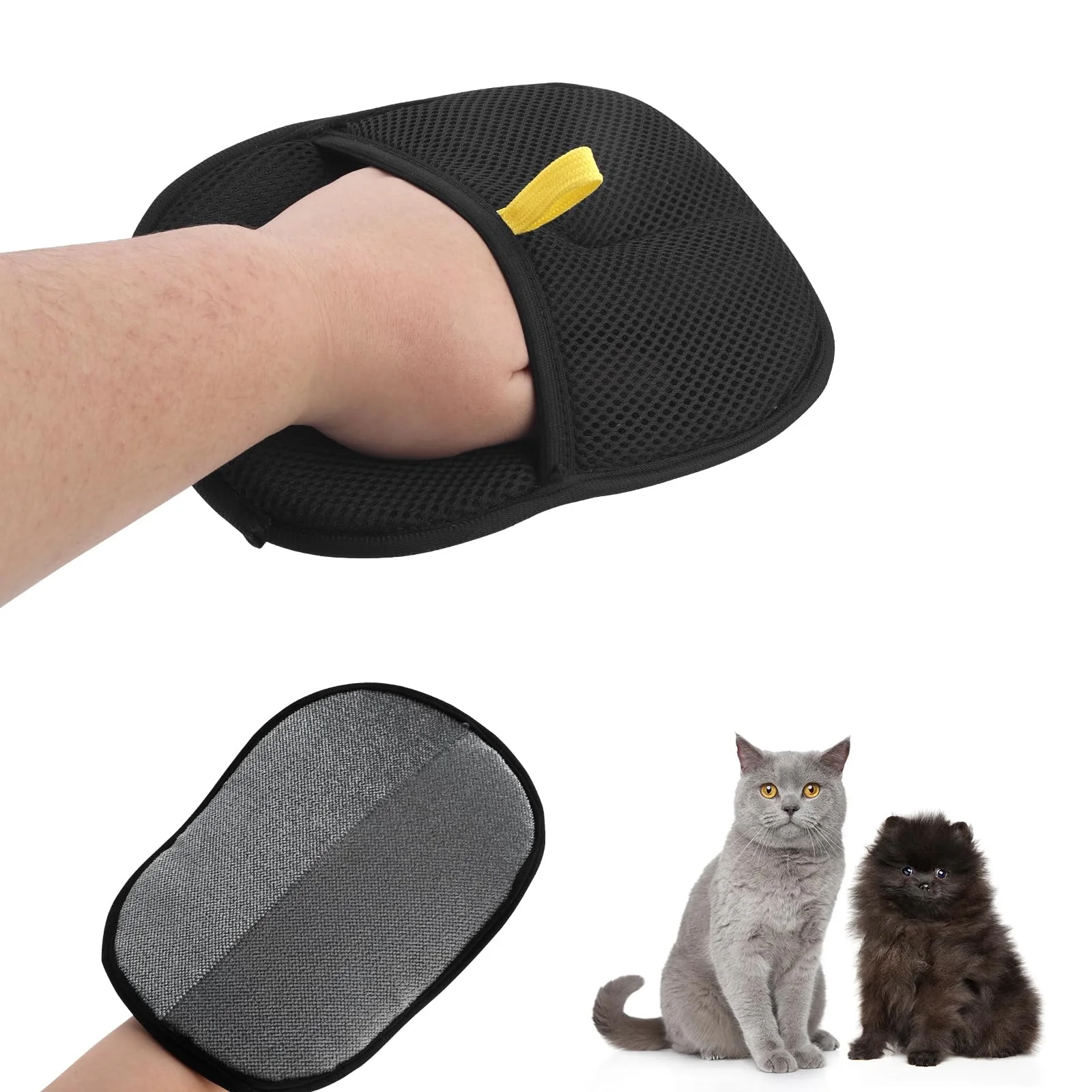 Tierhaarentfernungswerkzeug, wiederverwendbare Handschuhe zur statischen Entfernung, doppelseitige Pflegehandschuhe für Haustiere, entfernt Tierfellhaare für Teppiche Image