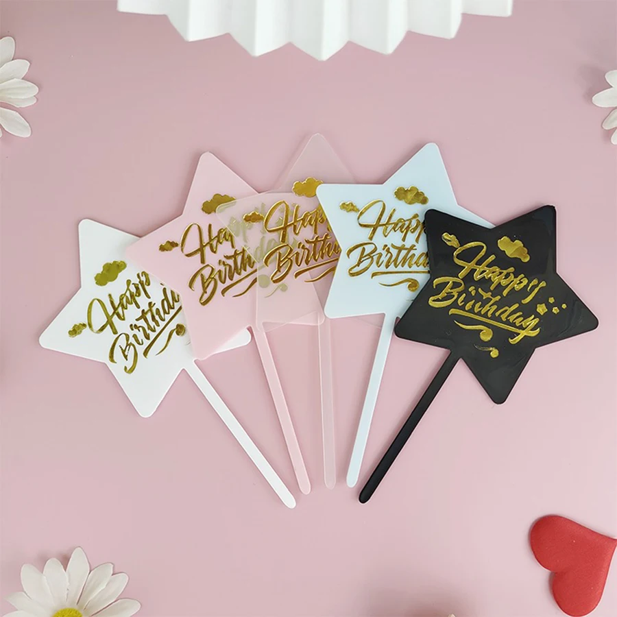 5 teile Kunststoff Pentagramm Geburtstag Kuchen Dekoration Schwarz Weiß Rosa Blau Transparent Sterne HB Göttin Geburtstag Backen Dekoration Image