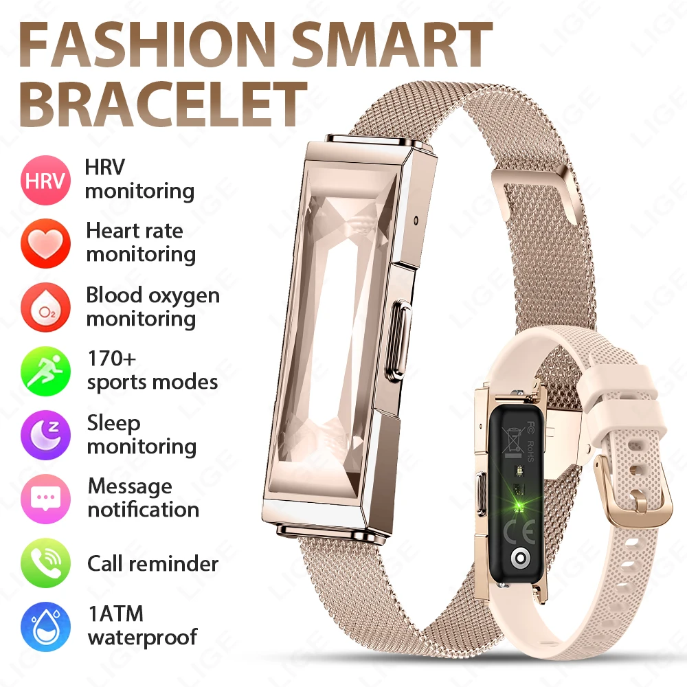 LIGE Mode Strass Smart Armband Gesundheit Tracker Schlaf Herz Rate Monitor Sport Band 1ATM Wasserdichte Intelligente Uhr Für Frauen Image