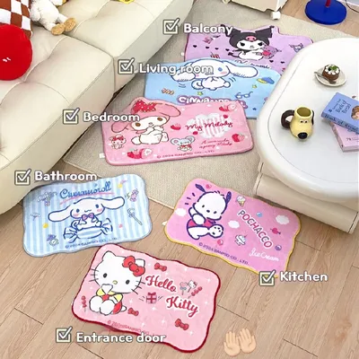 Sanrio Kitty Carpet Kuromi Melody Cute Kawaii Home Floor Mat Soft Comfortable Anime Home Water Absorption Quick Drying Non-Slip
