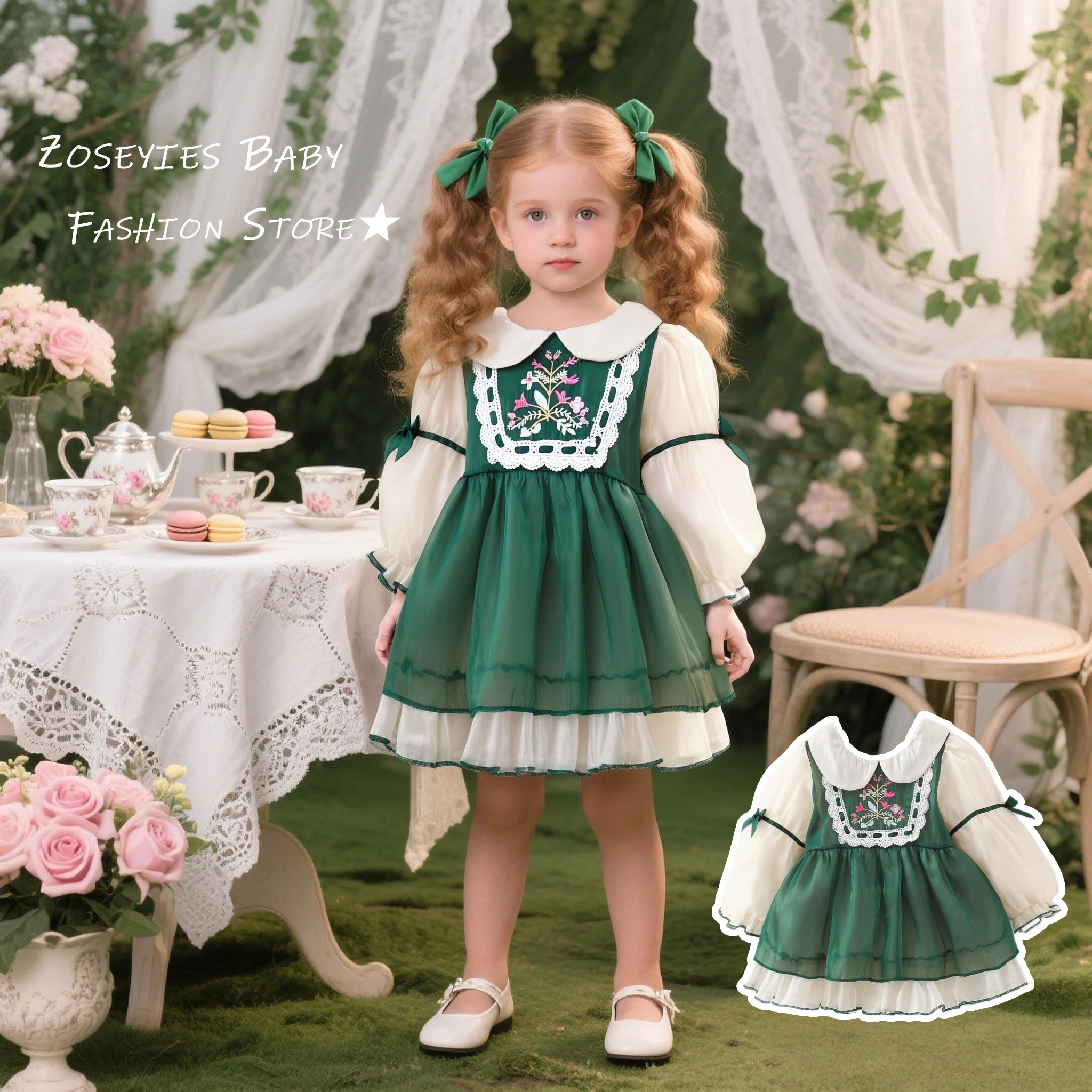 Baby Mädchen Kleid Frühling Und Herbst Blumen Stickerei Farbe Blockiert Lange Ärmeln Mädchen Kleid Nette Revers Baby Prinzessin Kleid Baby Gi Image