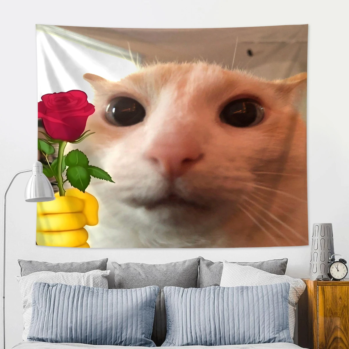 1pc lustige Katze, Blumen teppich, personal isierte Mode Spaß Wandteppich, College Schlafsaal Raum dekoration Wandbehang Image