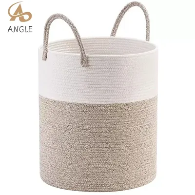 Laundry Basket, Woven Cotton Rope Laundry Hamper Dirty Clothes Bucket For Toys and Blankets in Bathroom, Baby Living Room