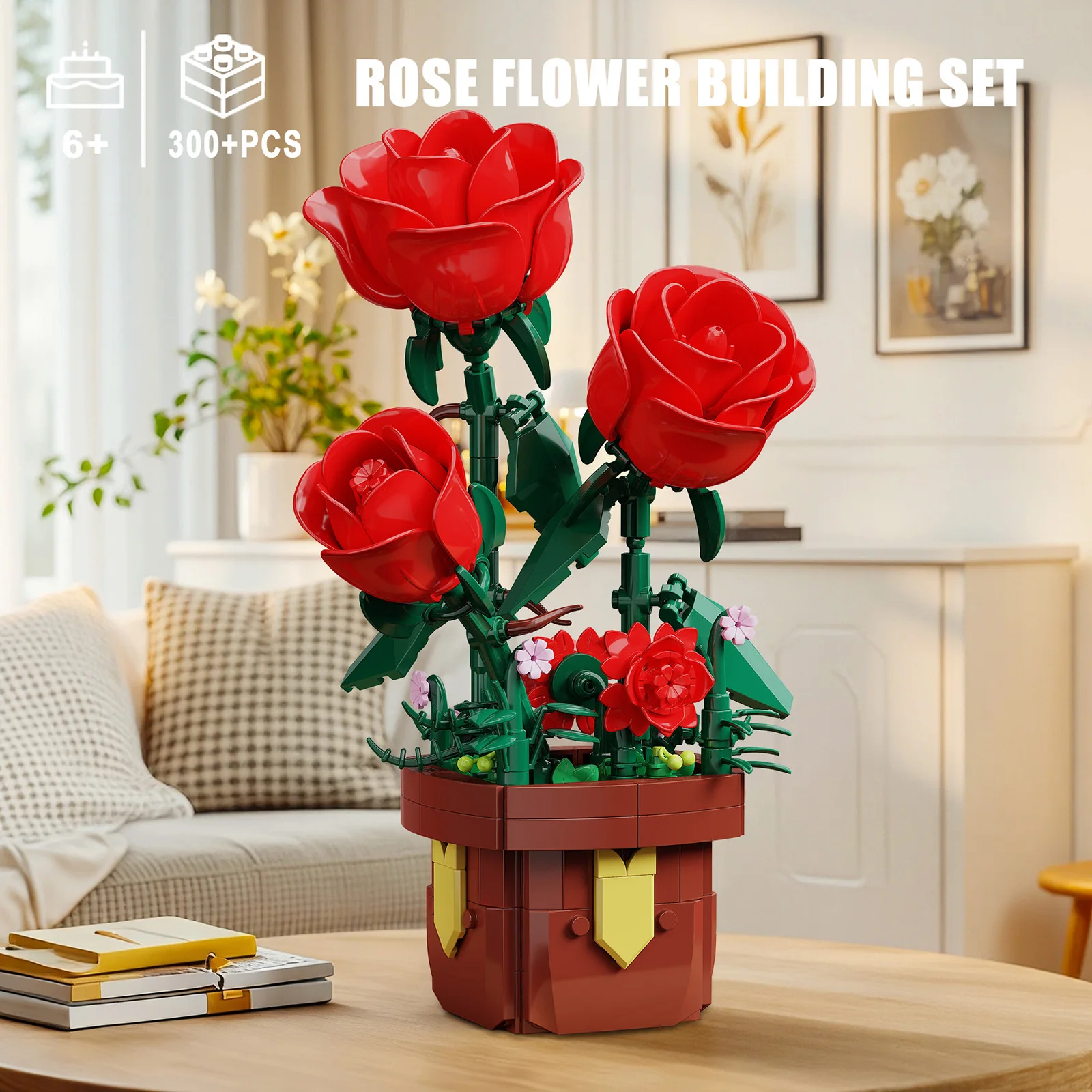 307PCS Rose Topfpflanze Baustein Blume Modell Puzzle Spielzeug Sets Neue Jahr Weihnachten Geburtstag Geschenke Image