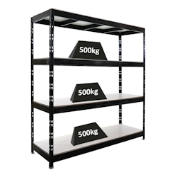 Proregal Profi Schwerlastregal Rhino | HxBxT 200x200x60cm | 4 Melamin-Ebenen 16mm | Fachlast 500kg | Schwarz Image