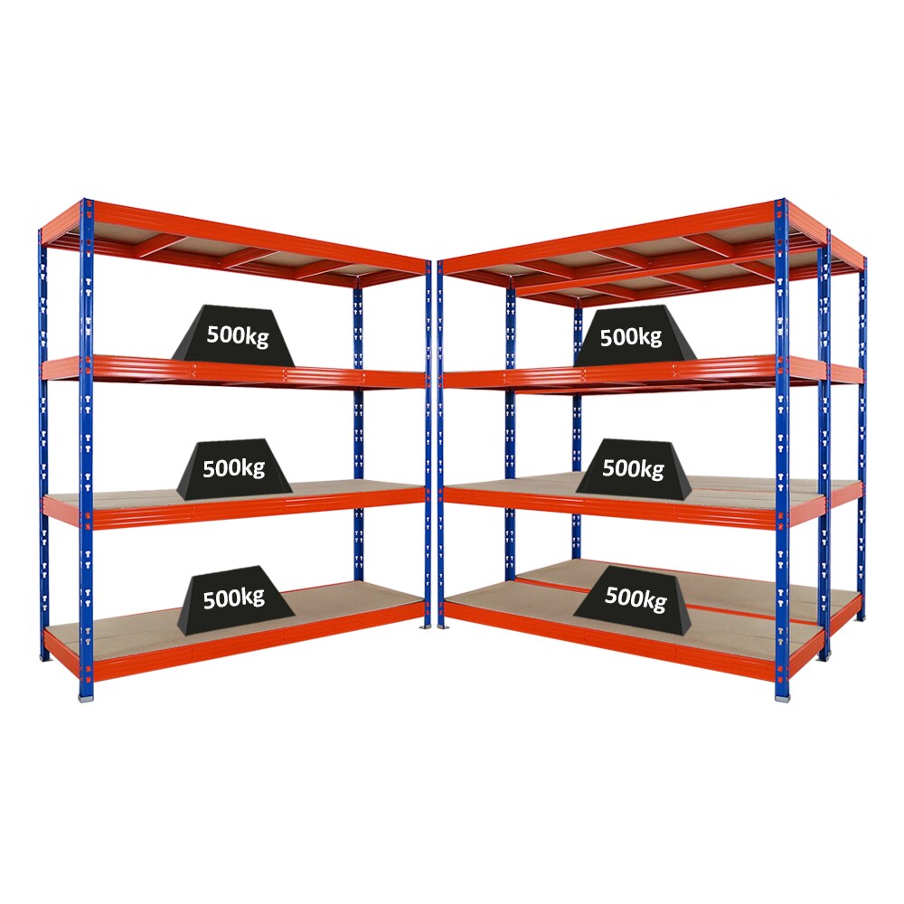 Proregal Mega Deal | 3x Profi Schwerlastregal Rhino | HxBxT 200x200x60cm | 4 Spanplatten-Ebenen 8mm | Fachlast 500kg | Blau-Orange Image