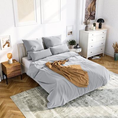 Bettwäsche WOLKENFELD "Mikrofaser 4 tlg - Allergiker Bettwäsche einfarbig - unfassbar weich", grau (hellgrau), B/L: 155cm x 220cm, 2 St., 2 St., Microfaser, B/L: 80cm x 80cm & 80cm x 80cm, Microfaser, Obermaterial: 100% Polyester, Bettwäsche,... Image