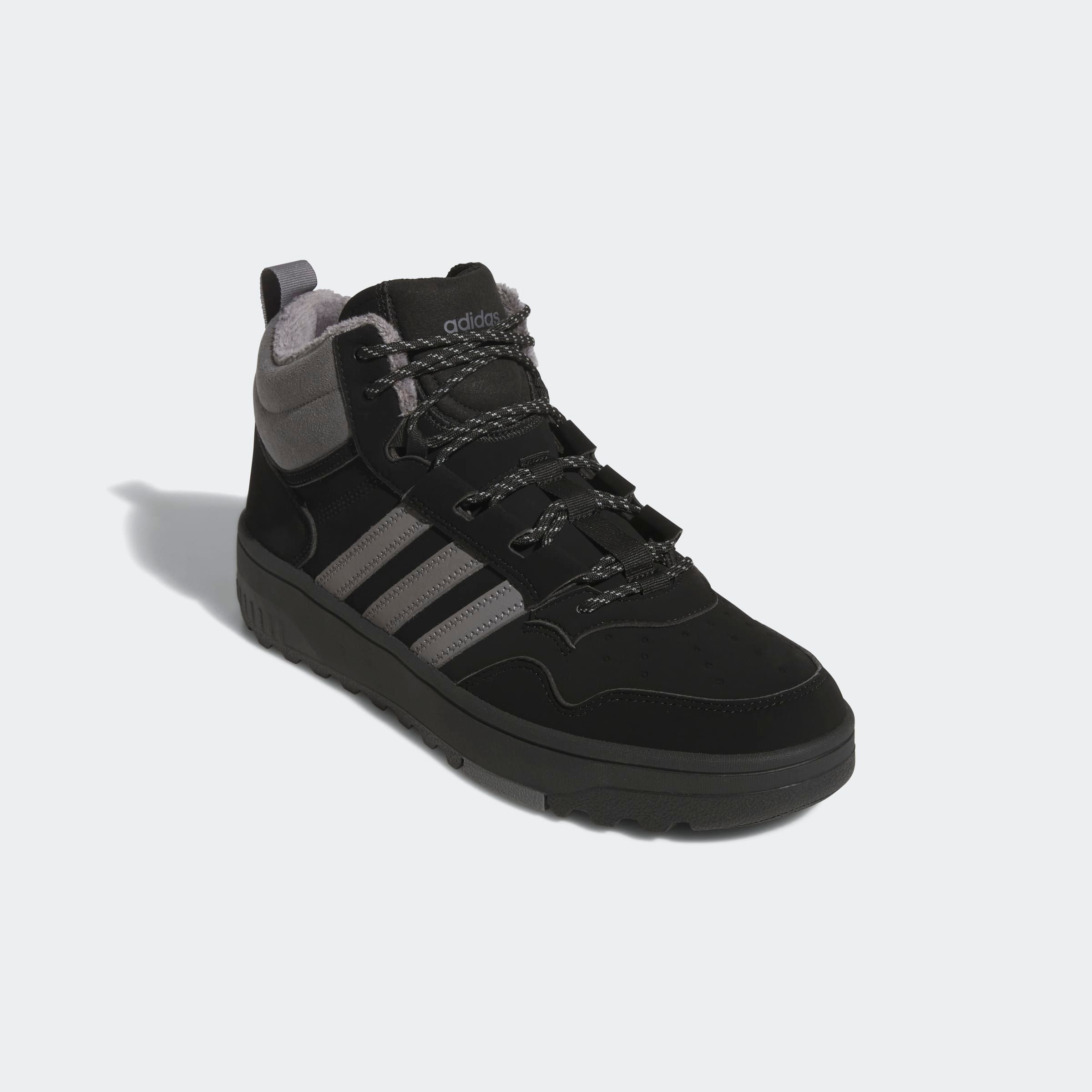 Winterboots ADIDAS SPORTSWEAR "HOOPS 4.0 MID", Damen, Gr. 45, schwarz (core schwarz, grau four, core schwarz), Synthetik, Schuhe, Winterschuhe, Winterstiefel, Snowboots