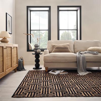 Teppich FLAIR RUGS "Meander Jute", schwarz, B:160cm L:230cm, Baumwolle, Jute, Kunstfaser, Teppiche, mit griechischem Muster Image