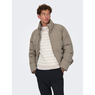Steppjacke ONLY & SONS "ONSPACK LIFE PUFFER JACKET OTW", Herren, Gr. M, braun (walnut), Web, Obermaterial: 100% Polyester, unifarben, modisch, regular fit normal, hoch geschlossener Ausschnitt, Langarm, Jacken