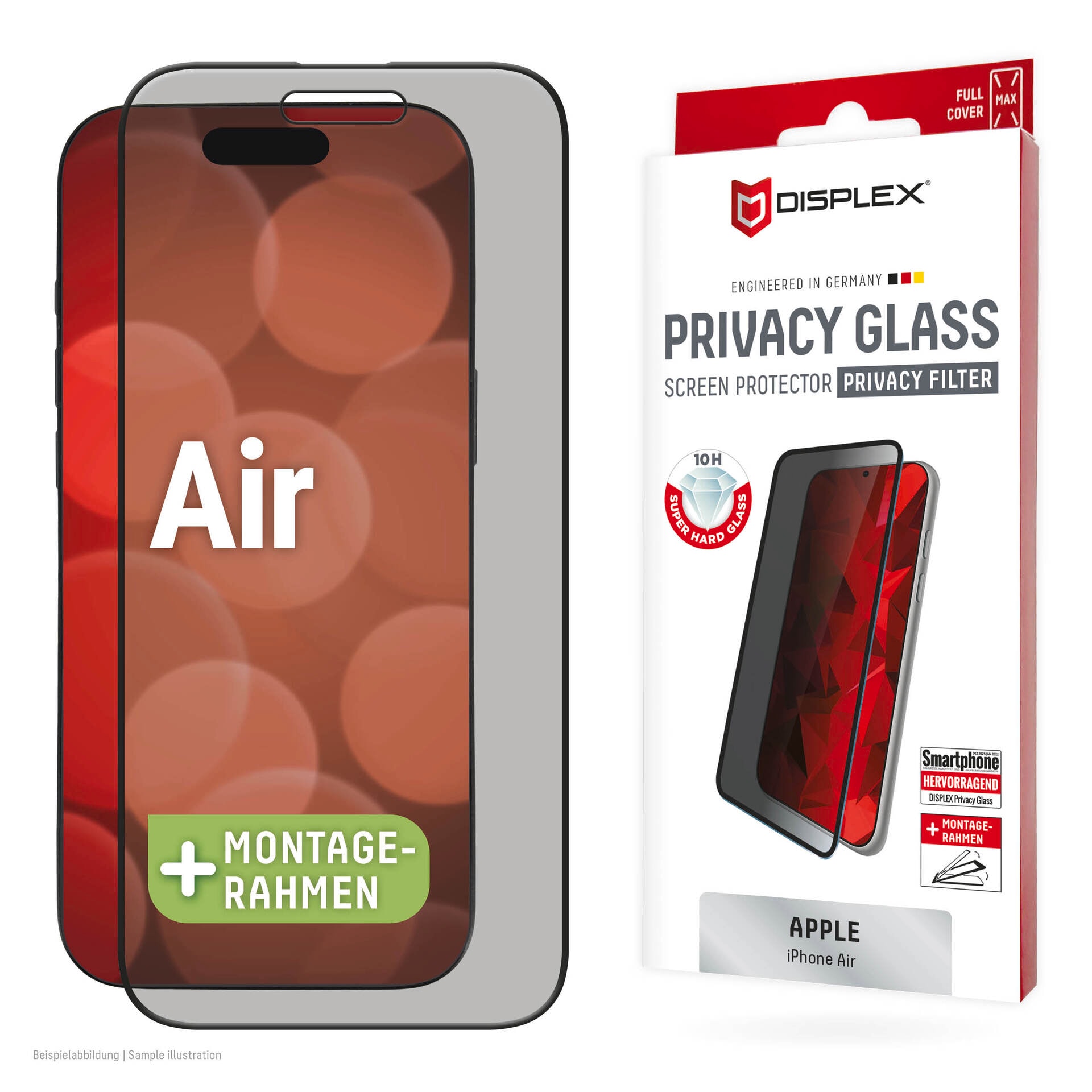 DISPLEX Displayschutzglas "Privacy Glass Screen Protector", schwarz, B:11cm H:1,2cm T:19,5mm, Displayfolien, Displayschutzfolie, Schutzfolie, Bildschirmschutz, kratz- & stoßfest