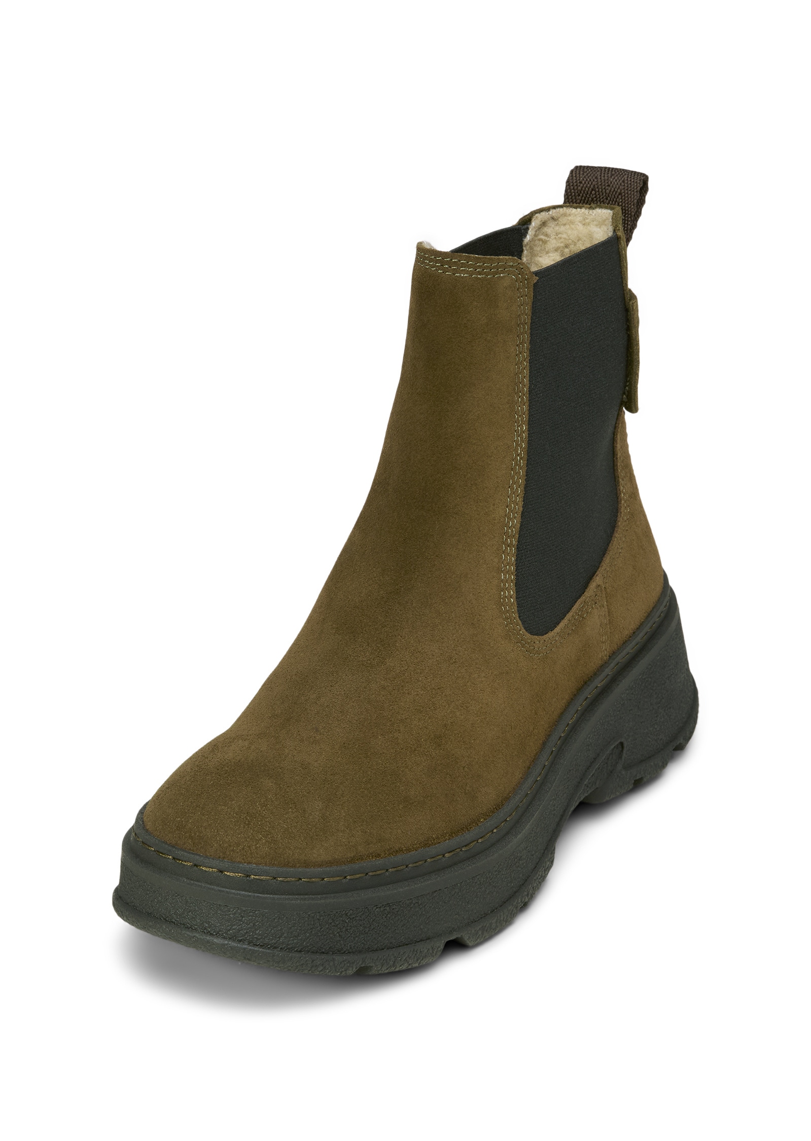 Chelseaboots MARC O'POLO "mit leichter TR-Laufsohle", Damen, Gr. 42, schwarz mossy olive, Obermaterial: 100% Leder (Rind), unifarben, Schuhe Chelseaboots