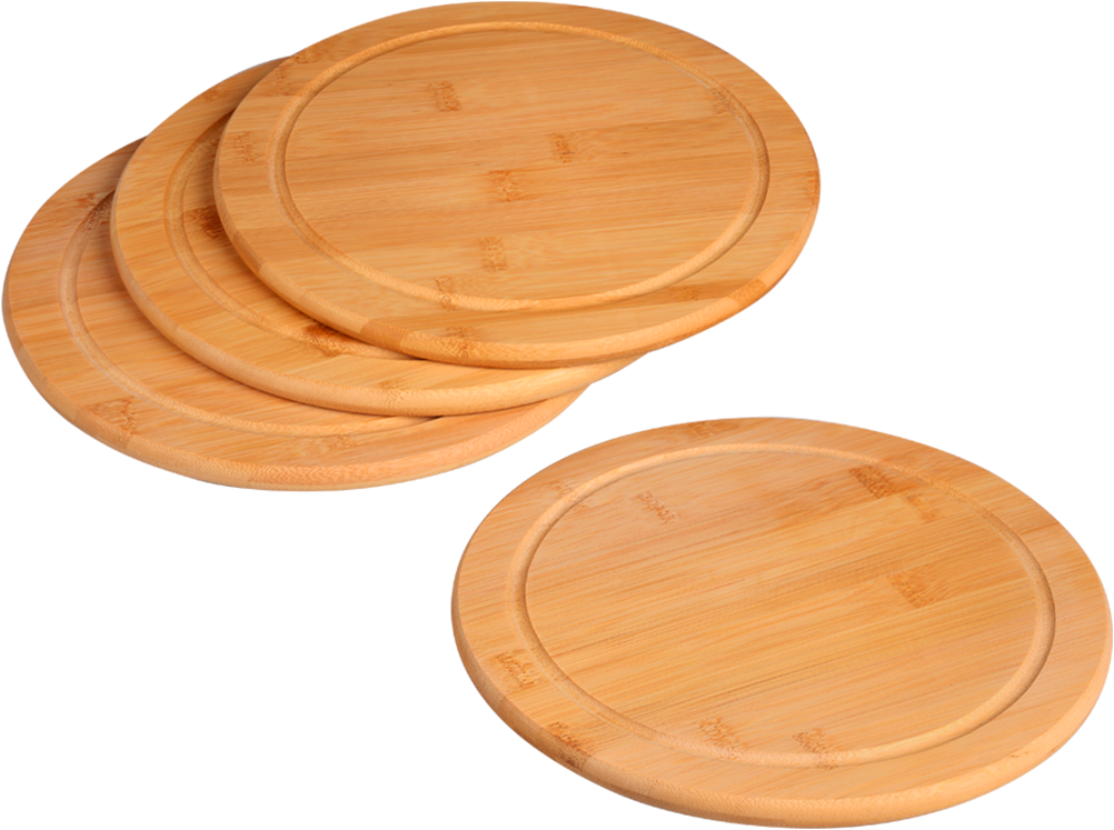 Servierteller KESPER "Vesperteller 4er Set", hellbraun, B:25cm H:5,5cm L:25cm T:25cm Ø:25cm, Bambus, Servierplatten, mit Saftrille Image
