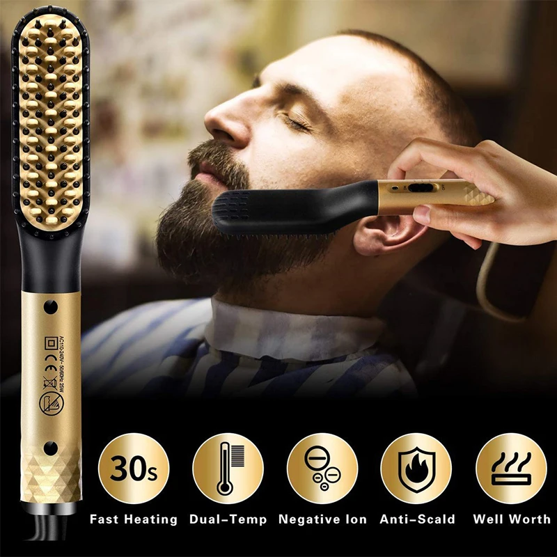 Professional Hot Comb Hair Straightener Brush Men Beard Hair Straightening Brush Wet Dry Use Quick Hair Styler