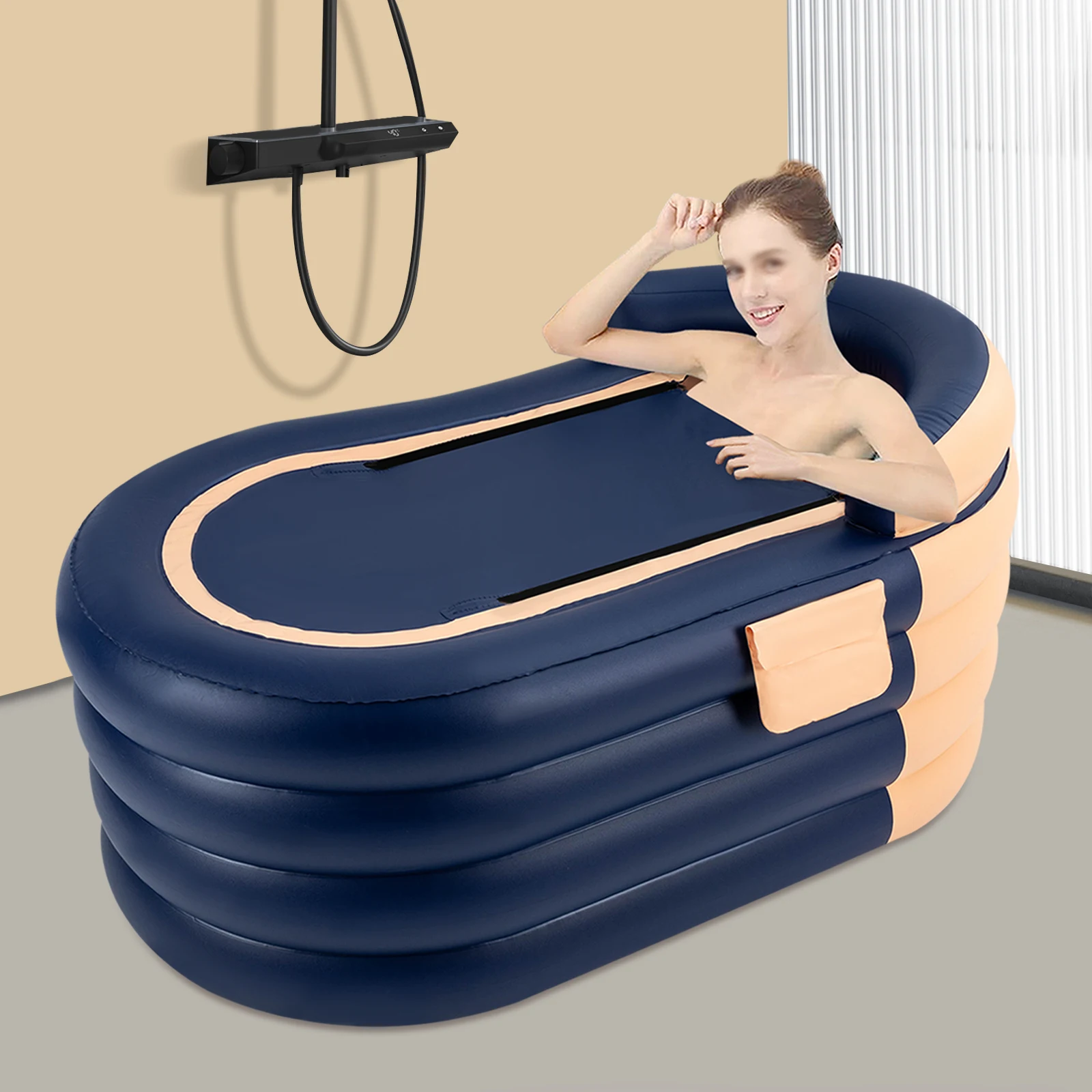 Aufblasbare Badewanne für Erwachsene mit Luftpumpe, tragbare aufblasbare Badewanne für den Außenbereich und den Innenbereich, freistehende, faltbare Whirlpool Image