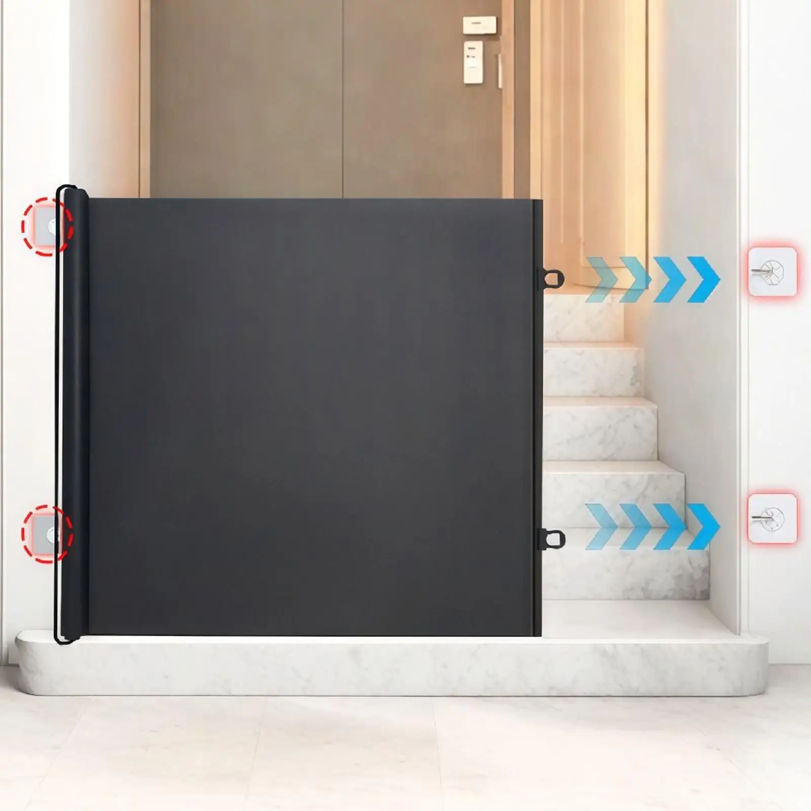 Kein Bohren, einziehbare Haustiertore, Anti-Hunde-Sprungzaun, teleskopischer Katzengitter, kindersichere Netzbarriere für Flur, Treppe, Balkon Image