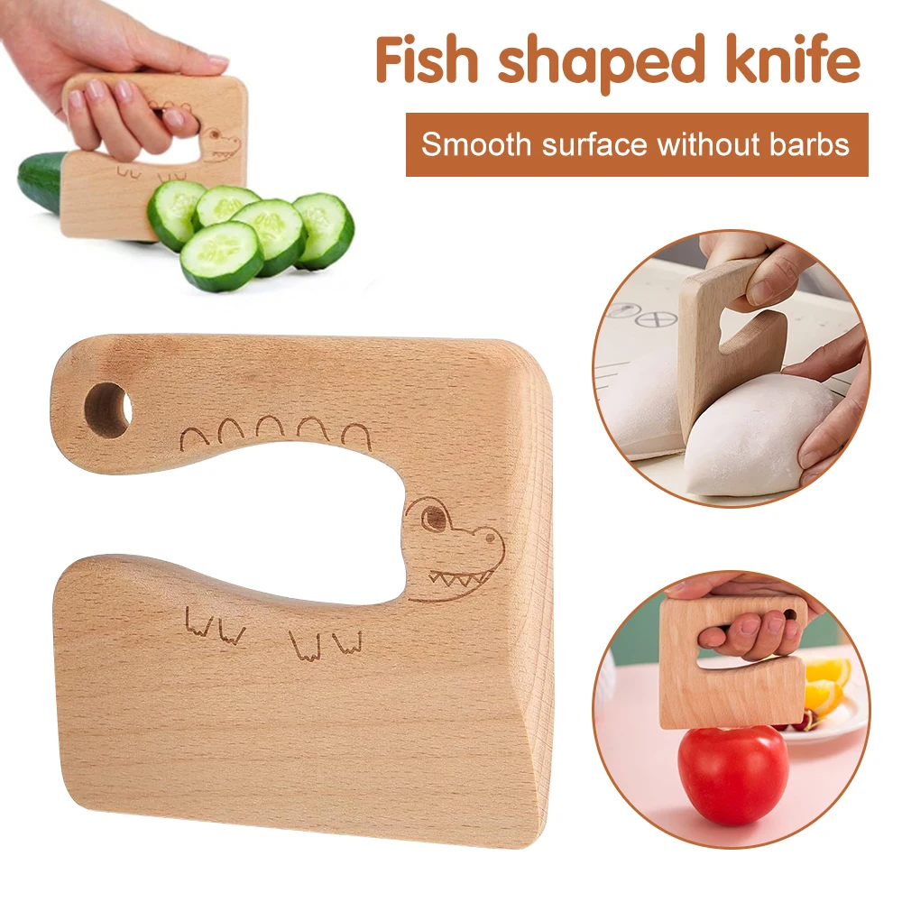 Wooden Cutting Knife Non-stick Kitchen Vegetable Dough Noodles Cutting Knife Wooden Kids Cutting Knife