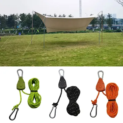 6Pcs 4mm Reflective Camping Tent Wind Rope Tie Down Tightener Fastening Pulley Ratchet Awning Rope Buckle Rope Tent Accessory