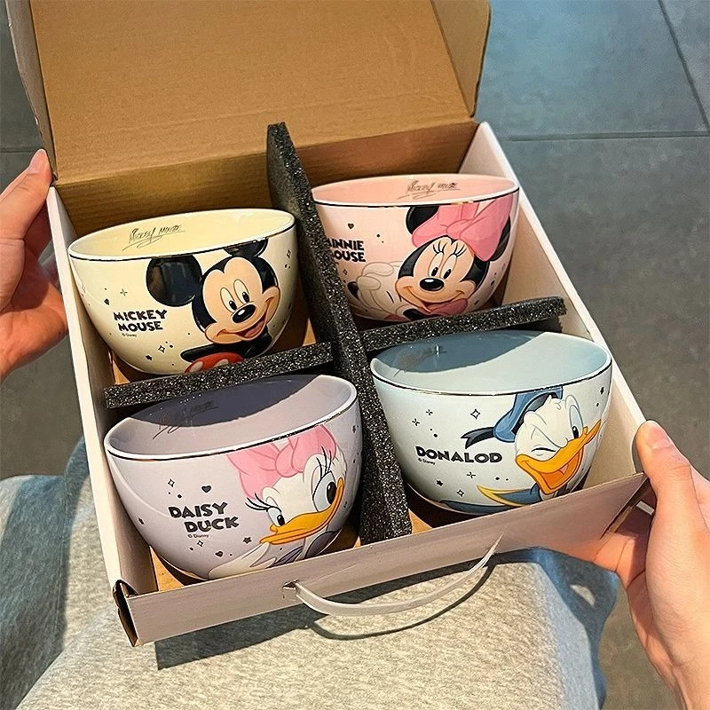 Disney Mickey Mouse Keramikschalen-Set für Kinder, niedliche Reisschalen für Kinderessen, Geschirr mit Cartoon-Motiv, Geschenk Image