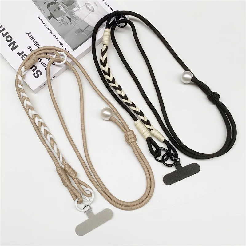 2in1 Einstellbare Lange Handy Lanyard Crossbody Hals Handy Hängen Seil Perle Ornamente Anti-verloren Telefon Strap Clip Image