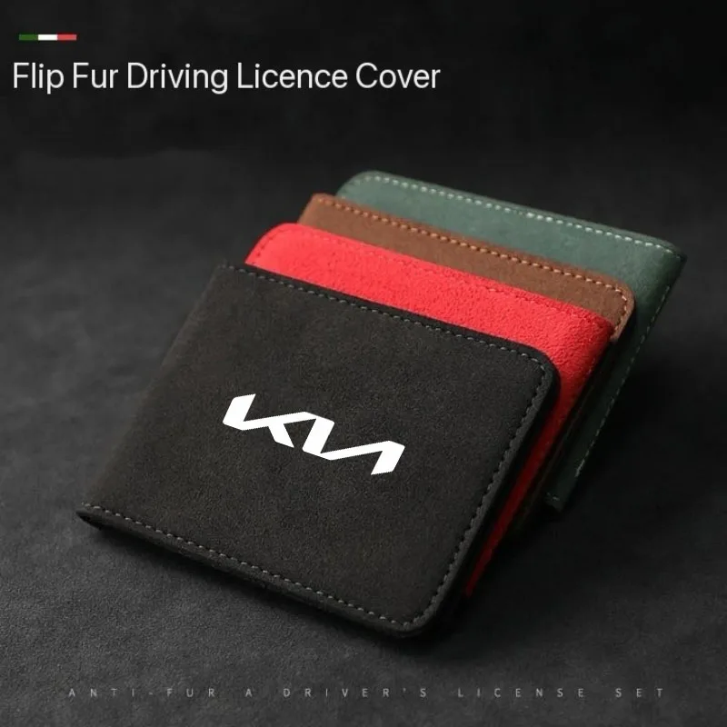 Couverture de permis de conduire de voiture en daim Anti-fourrure, étui pour Documents de conduite de voiture, porte-carte de crédit pour Kia KN K3 K9 Sportage Ceed Picanto Rio