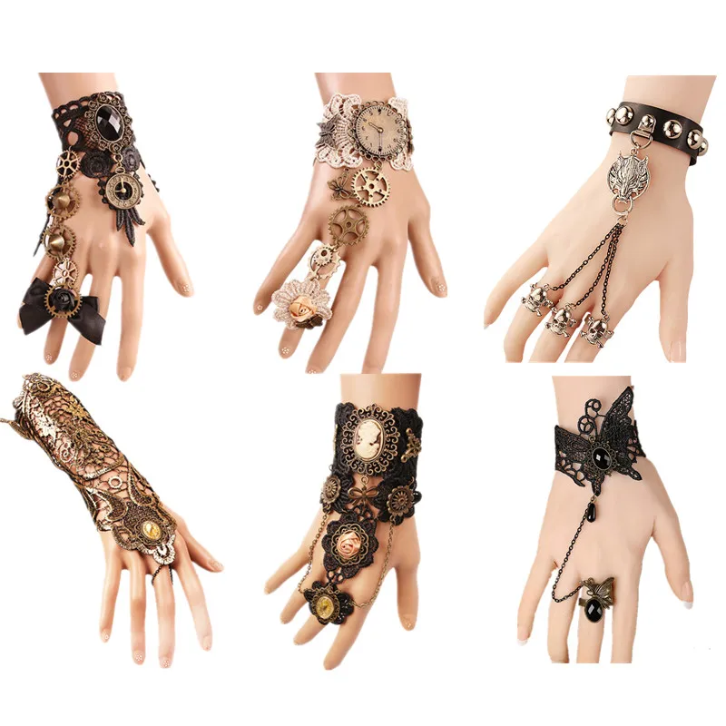 Neue Mode Frauen Viktorianischen Steampunk Handschuhe Handgelenk Manschette Getriebe Mädchen Vintage Armbänder Kostüm Schmuck Zubehör Spitze Handwear Image