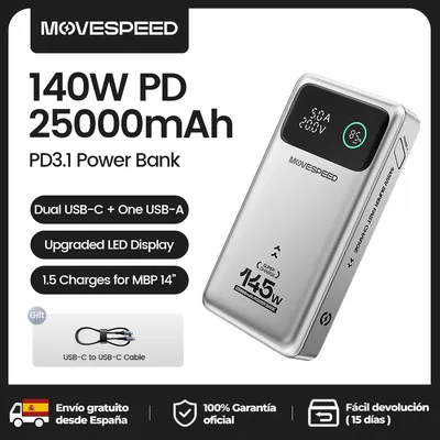 MOVESPEED M25Pro 140 W Power Bank Schnellladung 145 W Max 25000 mAh Externer Akku PD3.1 Powerbank für iPhone MacBook Lenovo Laptop