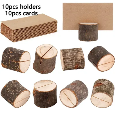 10 Set Stump Memo Holder Wooden Name Holder Wood Clamp Wooden Note Holder Wooden Wedding Tree Stump Wooden Bark Memo Note Clip H