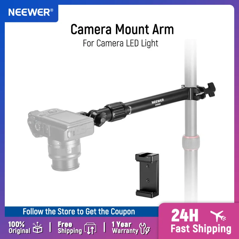 NEEWER Bras de montage pour caméra aérienne avec clip pour téléphone 180 ° &360 ° Bras de maintien flexible à 2 sections pour support de bureau pour lumière LED d'appareil photo