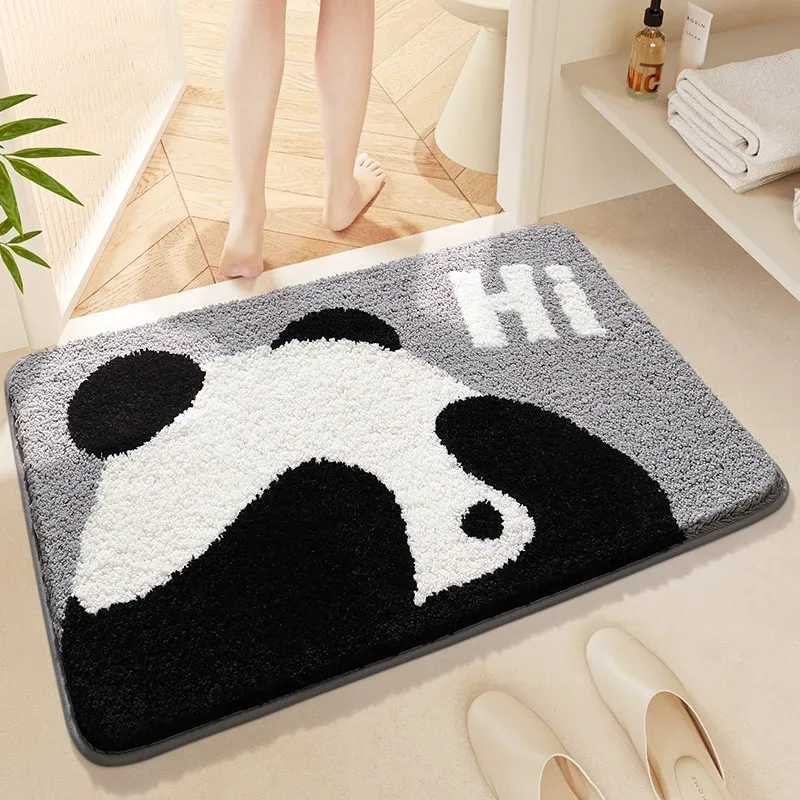 Ausgewählte, raumspezifische Bodenmatte, wasserabsorbierende, schnell trocknende Haushaltsfußmatte, Cartoon-Plüsch-Badezimmertürmatte, Panda-Toilette
