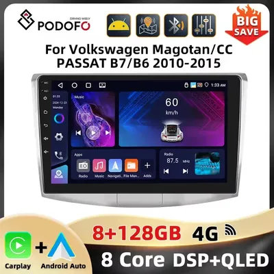 Podofo WIFI 4G Car Radio For Volkswagen Magotan/CC 2010-2014/PASSAT B7/B6 2010-2015 Carplay Android Auto GPS 8Core Car Stereo