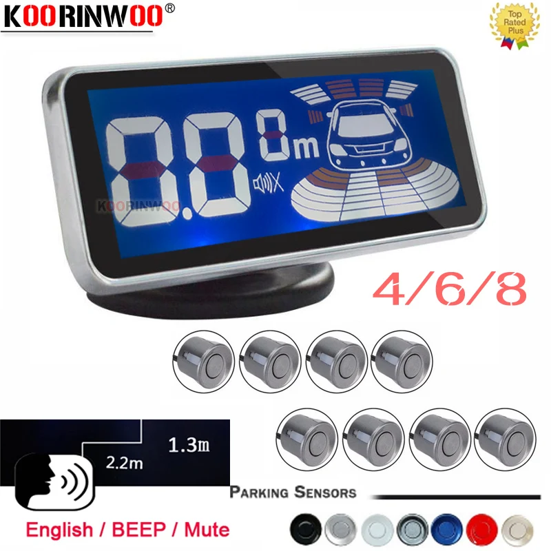 Koorinwoo Elektromagnetische LCD-Digitalanzeige Auto-Einparksensoren 4/6/8 Sensoren Vorne Sprachansage Hinten Rückfahr-Parktronic-System Image