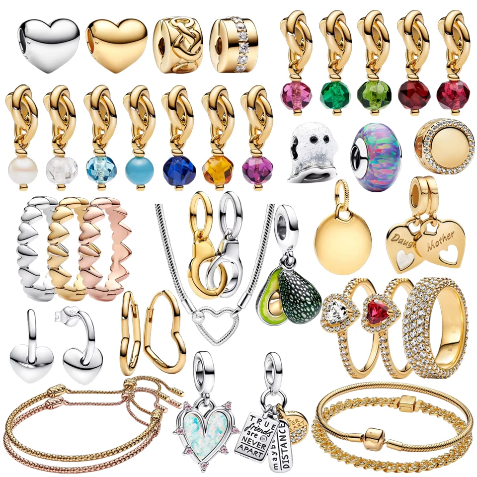 Nuovo avocado doppio pendente perlina in argento 925 con ciondolo a forma di cuore, ciondolo a forma di cerchio dell'eternità, adatto per bracciale originale, collana, gioielli fai da te