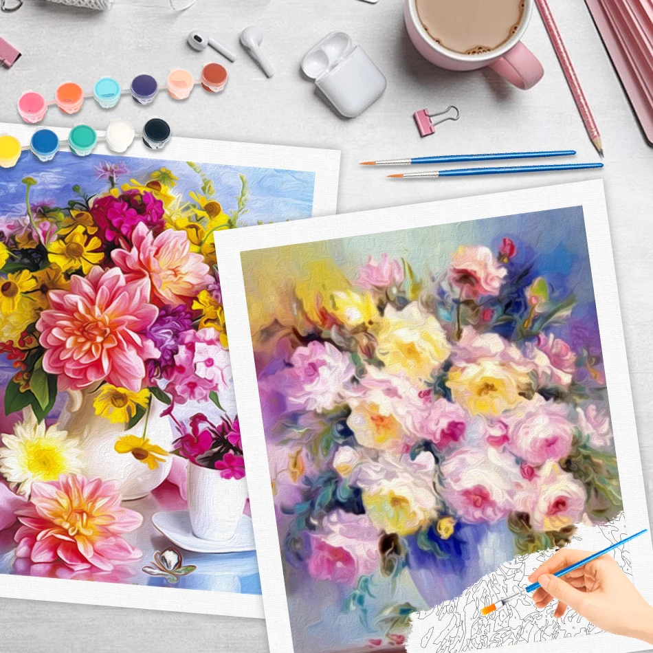 RUOPOTY Malen nach Zahlen Erwachsene Blume handgemaltes Ölgemälde auf Leinwand Aquarell Bild Zeichnung Diy Set Home Decor Artikel Image