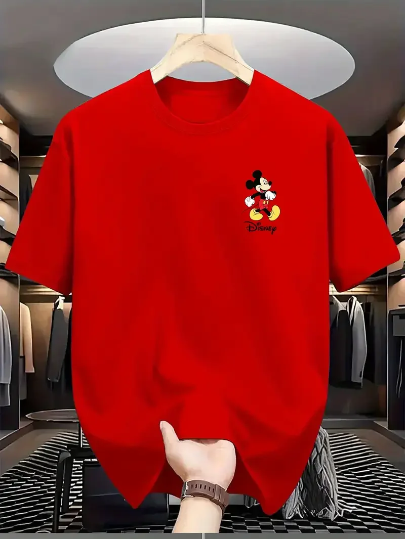 Rotes Disney Mickey Mouse Series T-Shirt, Übergröße, Herren, lässig, Baumwolle, Damen, Paar, Top, T-Shirt, Urlaub, Unisex, kurzärmelig, atmungsaktiv Image