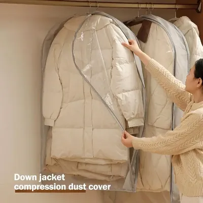 Down Jacket Compressed Dust Cover Wardrobe Clothes Dust Bag Household Visible Transparent Window Hanging Clothes Bag With Zipper