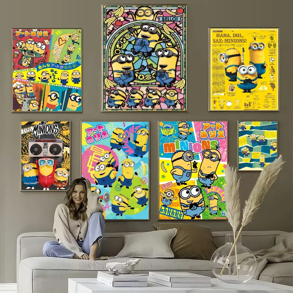 Cartoon Lovely Cute-M-Minion-s Poster Movie Sticky Retro Kraft Paper Sticker DIY Room Bar Cafe Aesthetic Art Wall Painting