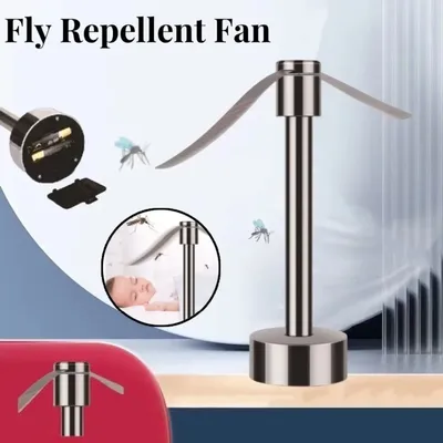 Portable Stainless Steel Fly Repellent Fan Silent Battery Power Automatic Fly Trap Keep Flies Away Table Pest Fan Home&Outdoor
