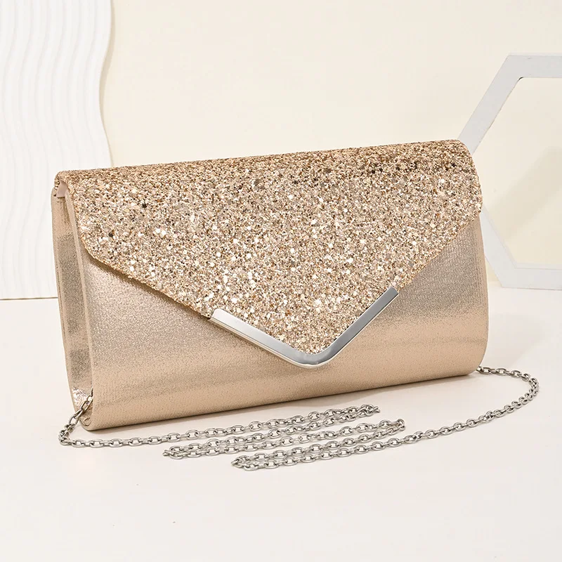Clutch Taschen V Design Metallkette Glitzer Pailletten Abendtaschen mit Umschlag Party Hochzeit Dame Handtaschen Bankett Messenger Bag Image