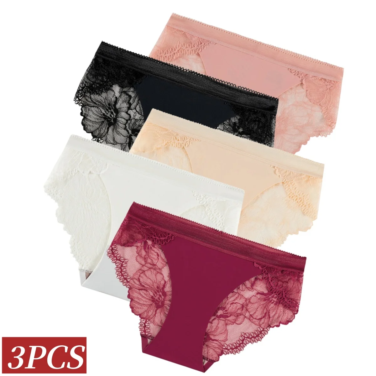 3er-Set Damen-Spitzenhöschen, niedrig geschnittene Slips, Damenunterwäsche, sexy Dessous, sexy transparente Höschen, Unterwäsche M-XL