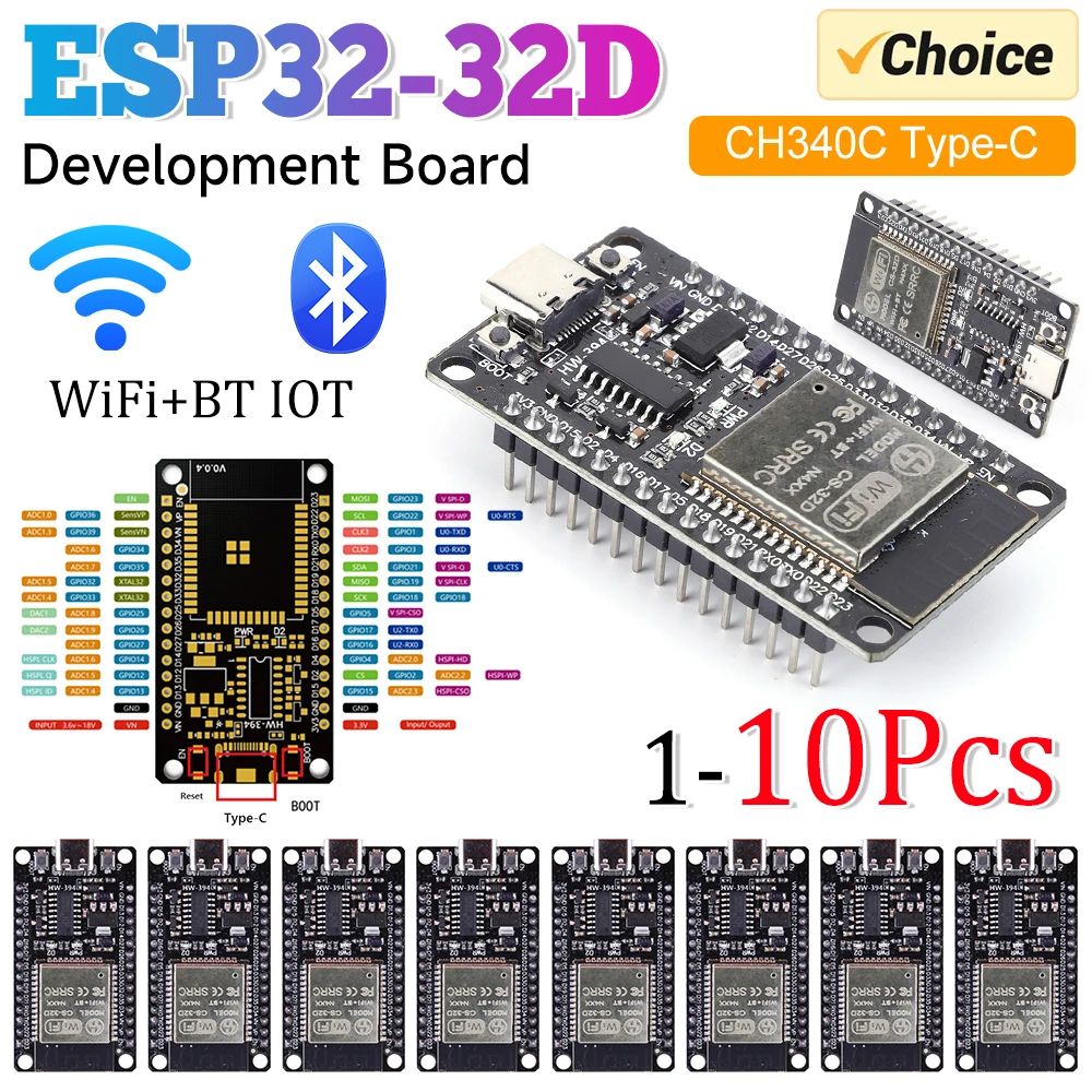 1-10PCS ESP32 Entwicklung Bord TYPE-C CH340C WiFi + Bluetooth Ultra-Low Power Verbrauch Dual Core ESP32 -32D 30Pin für Zuhause Image