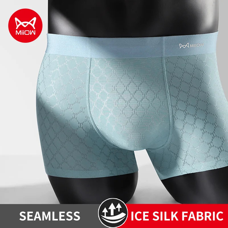 Miiow 3pcs nahtlose Eis Seide Männer Boxer Unterwäsche Sommer atmungsaktive Mesh Herren Höschen anti bakterielle Mann Unterhose Boxer Slips Image