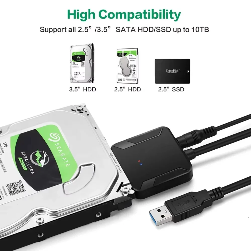 SATA zu USB 30 Adapterkabel für 35 25 Zoll SSD HDD SATA III Festplattenkonverter mit 12 V Netzteilunterstützung UASP Image