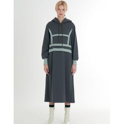 freaks Menspan twill back brushed brushed structured color blocking lip detail hooded midi dress _ dark avocado green