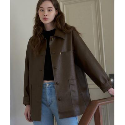 drawfitwomen Button leather half jacket